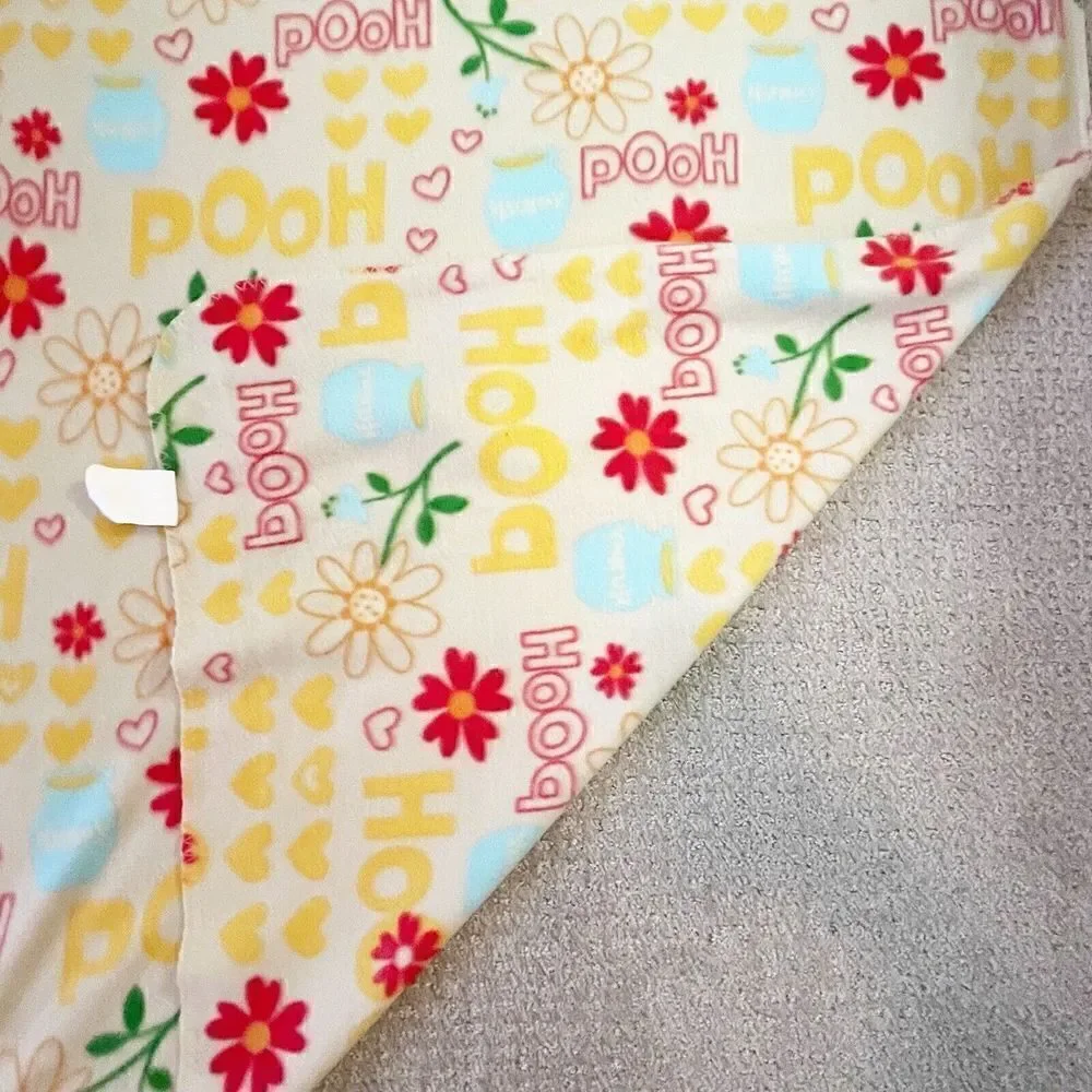 Disney Pooh Yellow Fleece Blanket Soft Nursery Honey Pot Pink Floral Vintage